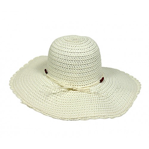 Straw Big Rim Hat w/ Beads - Ivory - HT-M233IV